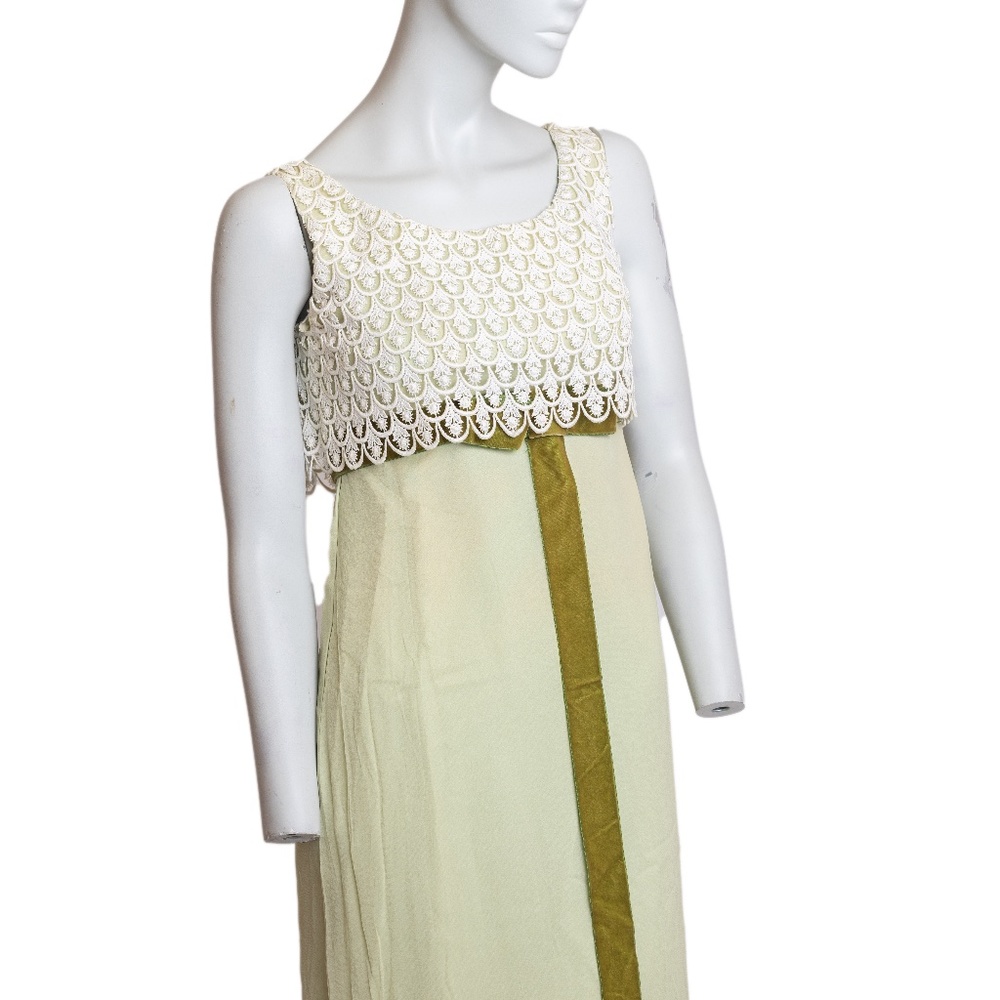 VINTAGE 1960s Light Green Chiffon skirt + Lace Babydoll Maxi dress